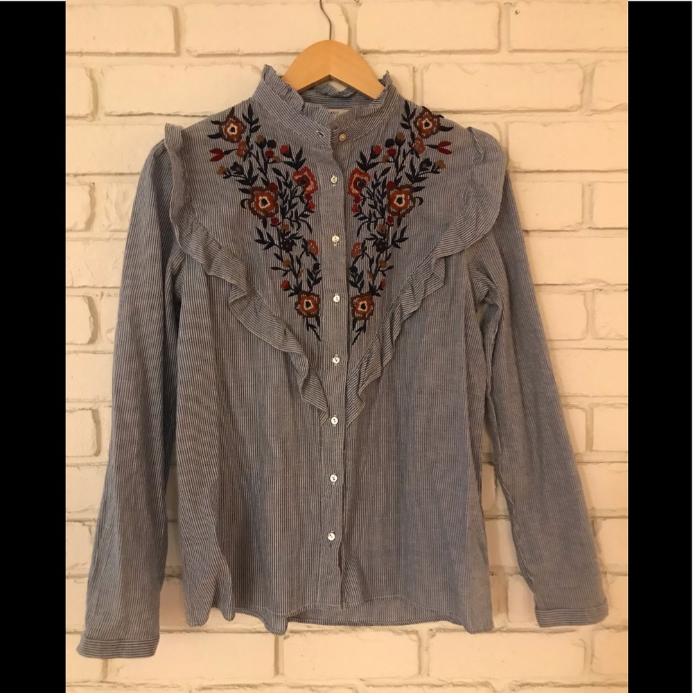 Zara cotton blouse with embroidered detail